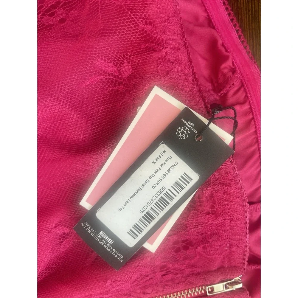 PrettyLittleThing Plus Hot Pink Lace Cup Detail Bandeau Corset Top NWT Size 16‎ - Picture 4 of 8